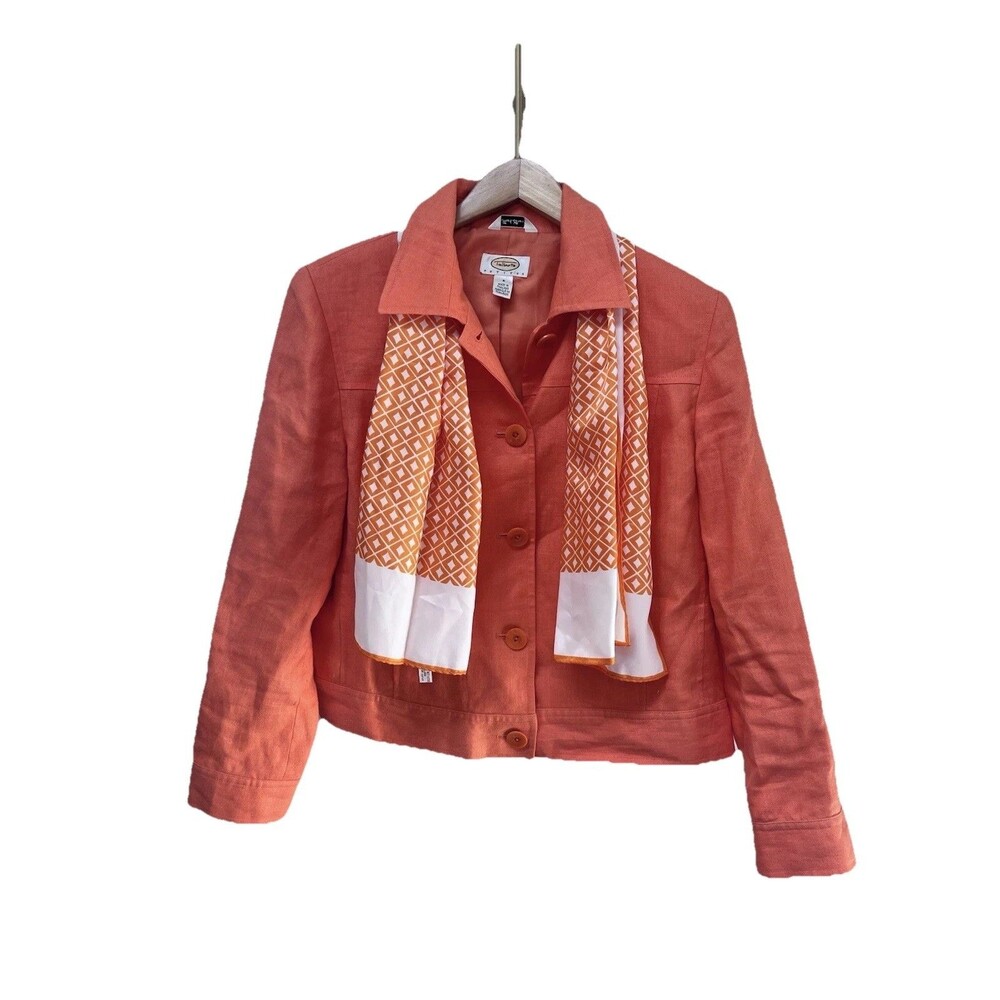 Talbots Irish Linen Orange Jacket Women's Sz 8P Petites Scarf Button Coat